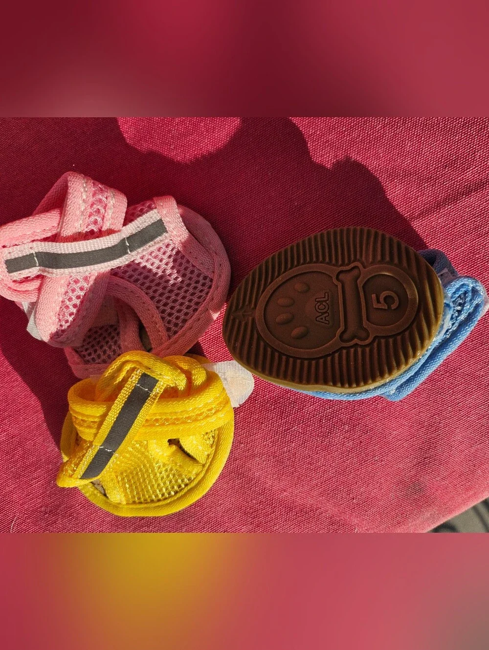 Dog Size 5 Mesh Sandals in Blue, Pink, and Yellow Animal